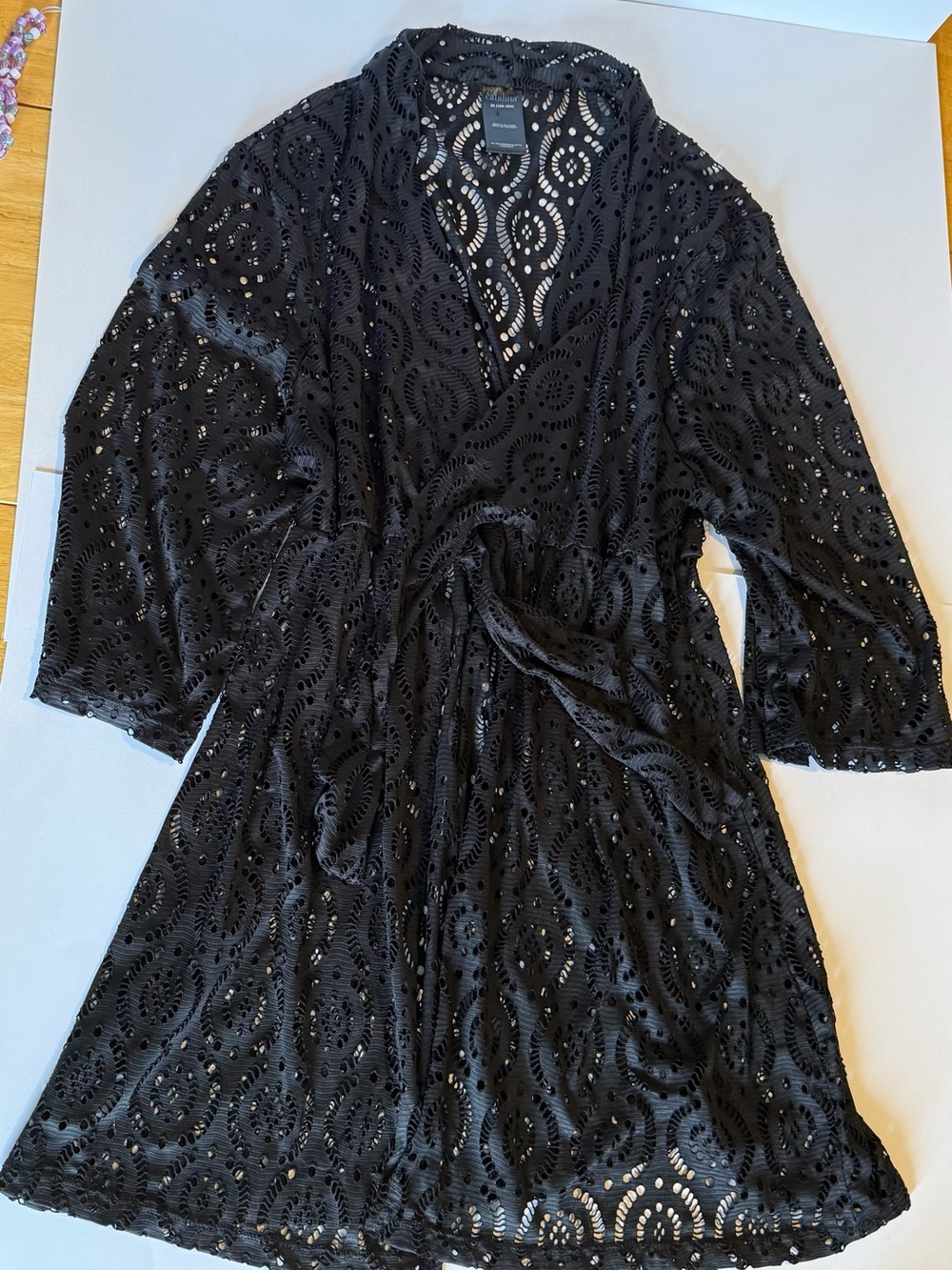 Catalina Black Openwork Lace Wrap Cover-Up